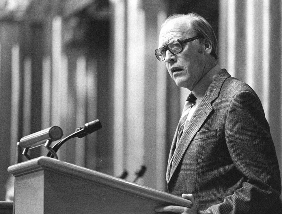 STATSMINISTER: Bildet viser tidligere statsminister Odvar Nordli på Stortinget i 1980. Han døde tirsdag.