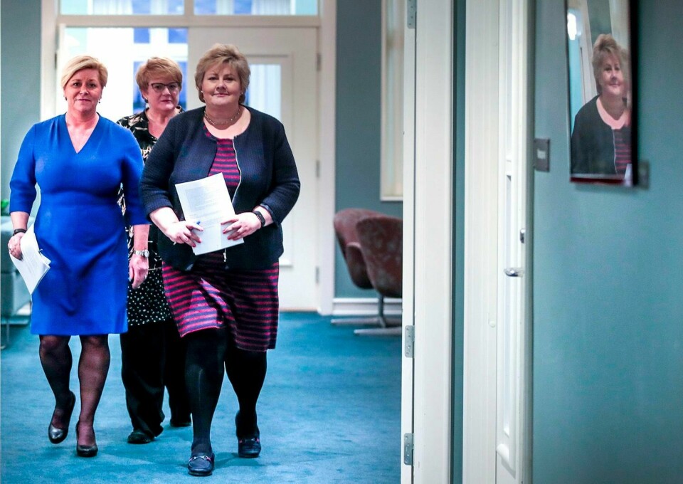 ENDRINGER: Partilederne Erna Solberg (H), Siv Jensen (Frp) og Trine Skei Grande (V).