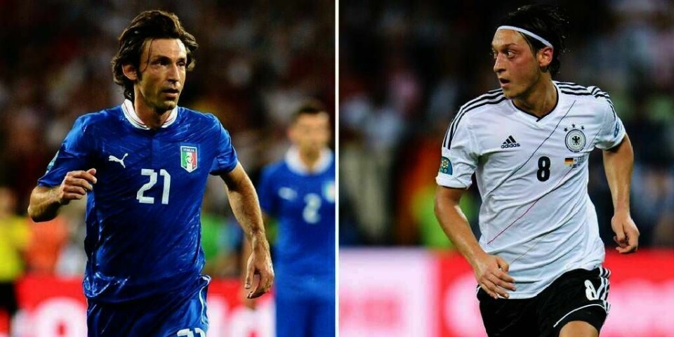 OPPGJØR: Italia og Tyskland spiller semifinale i fotball-EM torsdag. Til venstre italienske Andrea Pirlo. Til høyre Tysklands Mesut Özil.