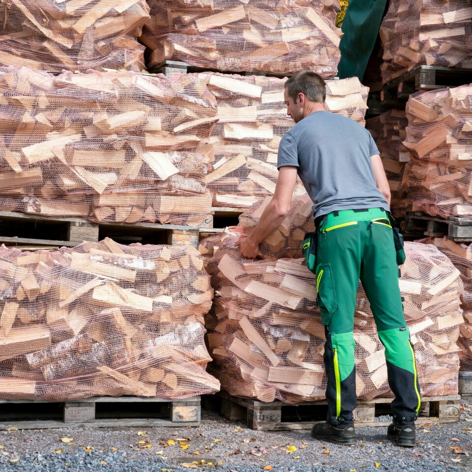 JOBB: Å føle seg nyttig er viktig. Derfor bør alle som vil få mulighet til å delta i arbeidslivet. Bilde av mann som stabler vedsekker. Foto: Gorm Kallestad / NTB