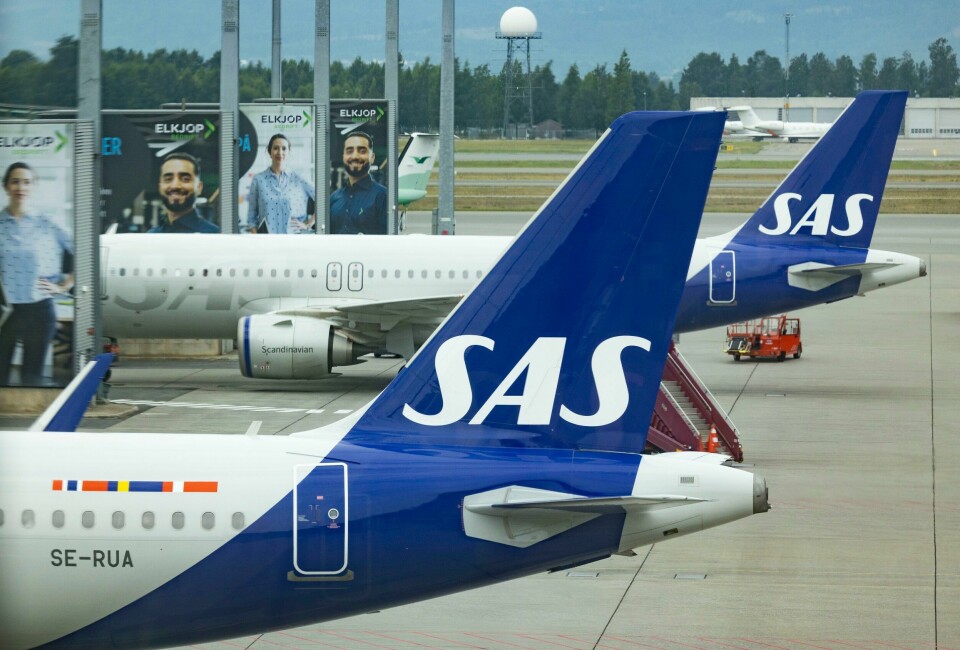 STREIK I SAS: Folk som jobber i kabinen i SAS, streiker fra fredag. Flyvninger blir påvirket. Bildet viser fly fra SAS. Foto: Tor Erik Schrøder / NTB