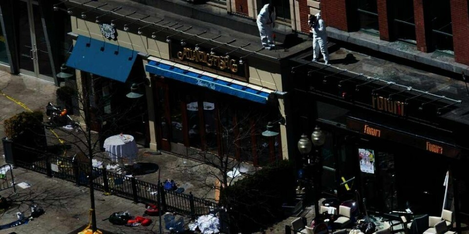 Bombeeksplosjon: Slik ser målområdet til Boston maraton ut etter mandagens bombeeksplosjon.