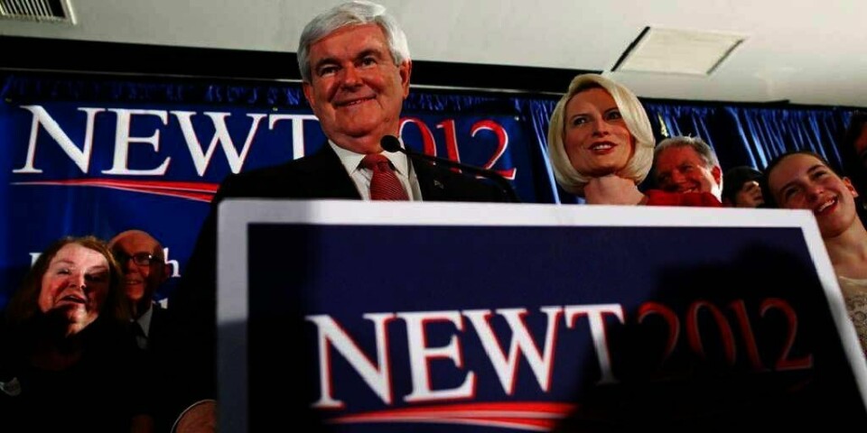 VANT:  Newt Gingrich og kona Callista kunne feire i helgen. Han fikk en klar seier i delstats-valget i Sør-Carolina. Det var tredje rundet i valget på president-kandidat for partiet Republikanerne i USA.