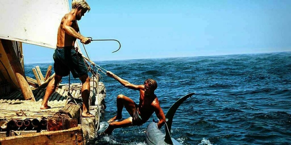 EKSPEDISJON: Filmen «Kon-Tiki» skal åpne filmfestivalen i Haugesund til sommeren. Den handler om Thor Heyerdahls ekspedisjon med flåten Kon-Tiki. Skuespillerne Jakob Oftebro og Tobias Santelmann spiller i filmen.