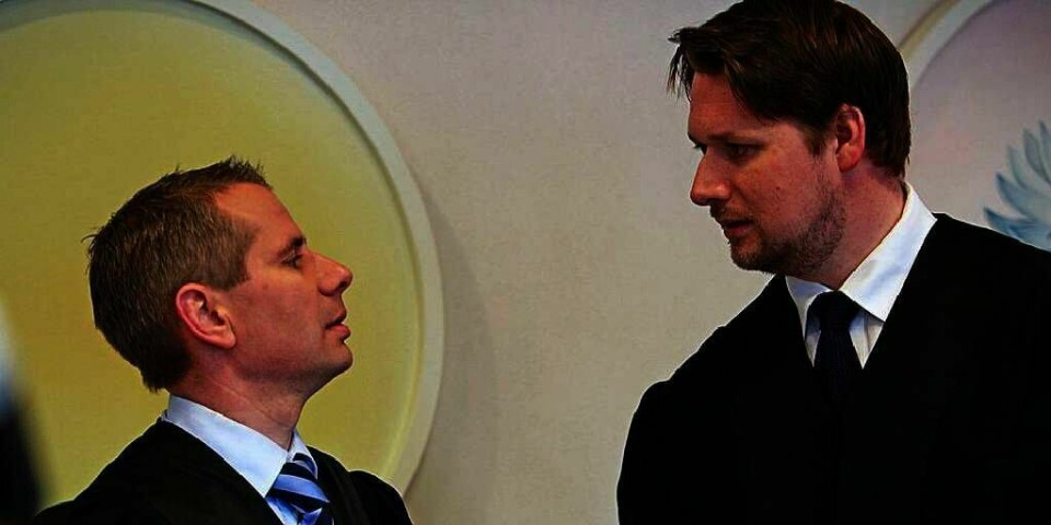 STRAFF: Aktor Kjetil Egelie (til høyre) fortalte retten hvordan han mener Christoffers mor bør straffes. Christoffer ble mishandlet til døde av stefaren i 2005. Til venstre er Knut Gunnar Brindem som er advokat for Christoffers egentlige far.