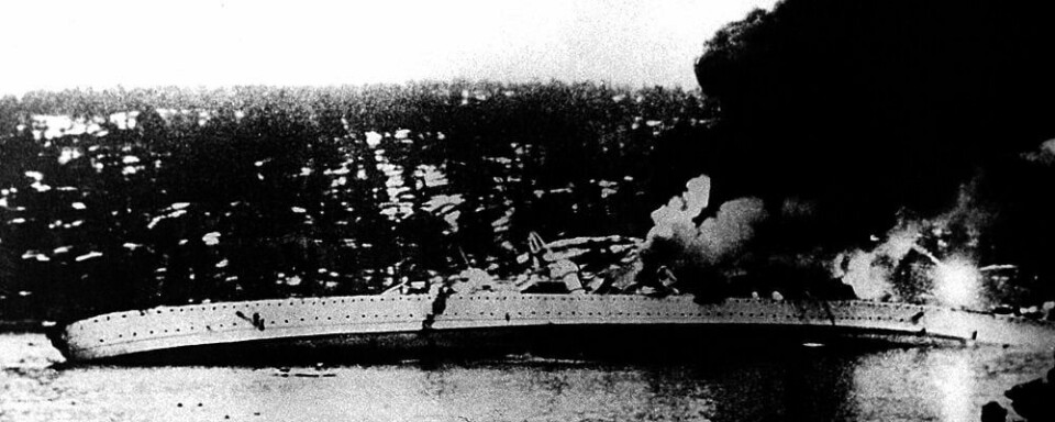 TRUFFET: Det tyske krigs-skipet Blücher sank utenfor Drøbak i Oslofjorden. Tyskerne ville seile til Oslo og ta konge Hakkon VII til fange.