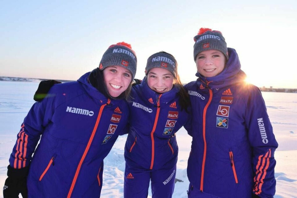 HOPPERE: De norske jentene skal konkurrere i Russland. Fra venstre Anikken Mork, Silje Opseth og Maren Lundby.