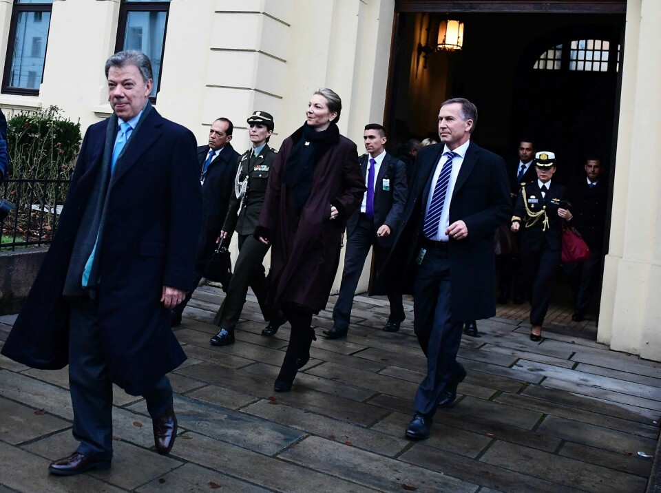 FEIRES: Juan Manuel Santos feires lørdag og søndag. Han er vinneren av årets Nobels fredpris. Presidenten har jobbet for fred i hjemlandet Colombia.