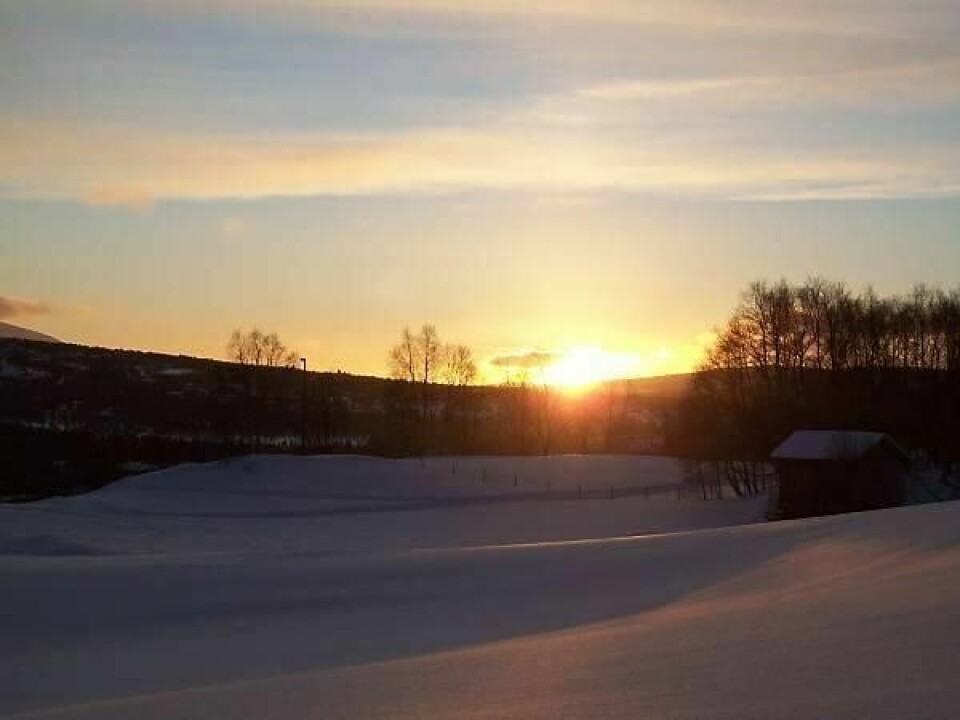 SOL: Sola har snudd. Det er en av åtte grunner til å se lysere på tida framover. Lav vintersol over Rørosvidda.