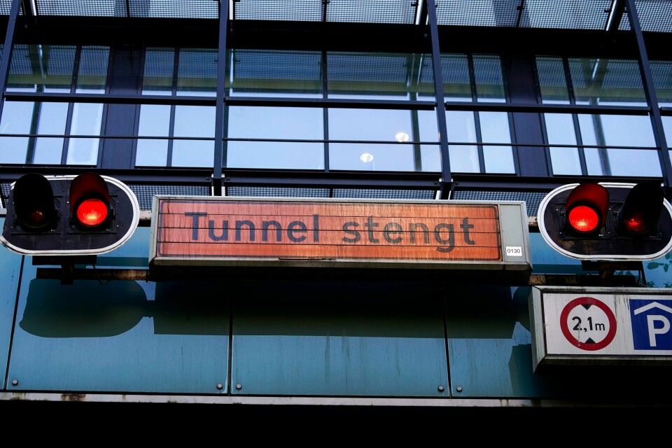 STENGT: Veien Ring 1 i Oslo stengte mandag. Den blir stengt i tre år. Hammersborgtunnelen stengte klokken 5 mandag morgen. Deler av Ring 1 vil være stengt i tre år. Foto: Amanda Pedersen Giske / NTB