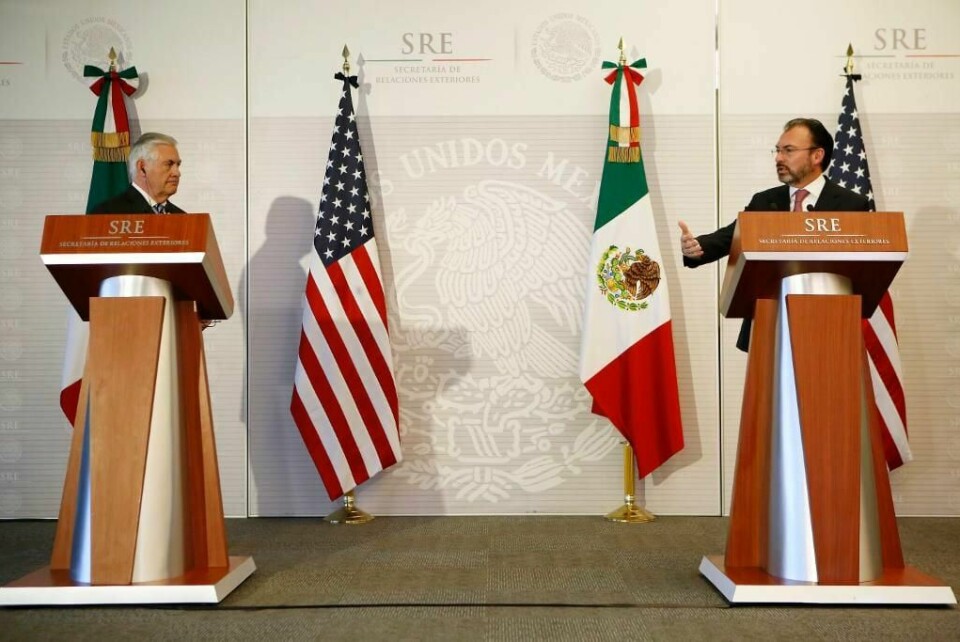 MØTE: Utenriksministrene Rex Tillerson og Luis Videgaray møttes i Mexico.