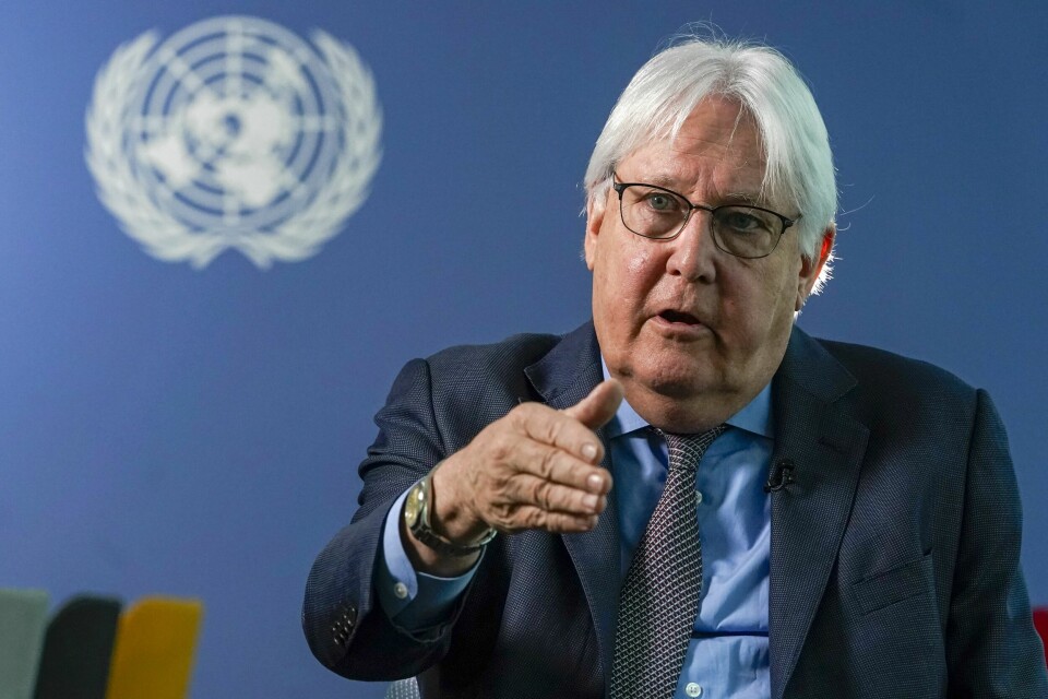 FARE: 6 millioner afghanere kan komme til å sulte, sier Martin Griffith i OCHA. Han ber verden bidra med mer penger til landet. Arkivfoto: Mary Altaffer / AP / NTB OCHA-sjef Martin Griffiths sier seks millioner afghanere står i fare for hungersnød. Arkivfoto: Mary Altaffer / AP / NTB