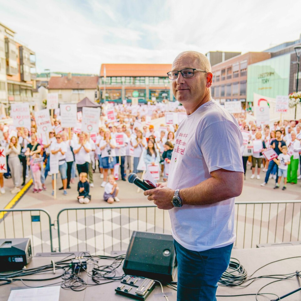 STREIKEMARKERING: Leder i Utdanningsforbundet Steffen Handal. Han holdt appell under Utdanningsforbundets streikemarkering på Lillestrøm 22. august. Bildet viser leder i Utdanningsforbundet Steffen Handal. Han holdt appell under Utdanningsforbundets streikemarkering på Lillestrøm 22. august.