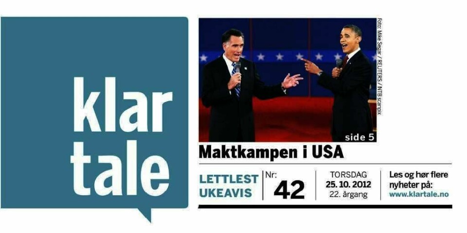KLAR TALE:  Papiravisa Klar Tale gis ut hver torsdag. Denne uken skriver vi blant annet om geo-caching, Donald Duck, motorsport og presidenvalget i USA.