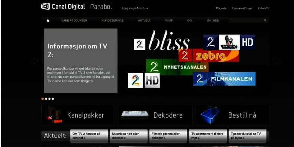 UENIGE: Canal Digital og TV 2 klarte ikke å bli enige. Dermed mister 500.000 seere mulighet til å se på flere av TV 2-kanaler. Det gjelder kunder hos Canal Digital.