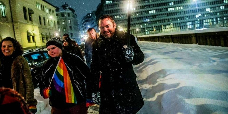 SKUFFET:Kirkemøtet sa nei til at homofile får gifte seg i kirken. Bård Nylund (til høyre) er leder i Landsforeningen for lesbiske og homofile. Han er skuffet over Kirkemøtet.