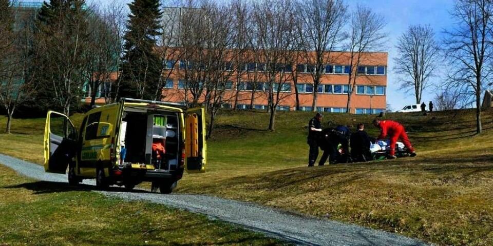 DØDE:En 30 år gammel iransk student angrep et ektepar i Trondheim. Politiet pågrep iraneren. Da hadde han livstruende skader. Tirsdag døde iraneren. Bildet viser hvor iraneren ble pågrepet.