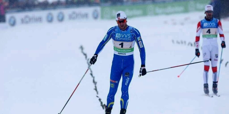Petter Northug gikk siste etappe for Strindheim idrettslag i NM-stafetten søndag. Laget vant gull.