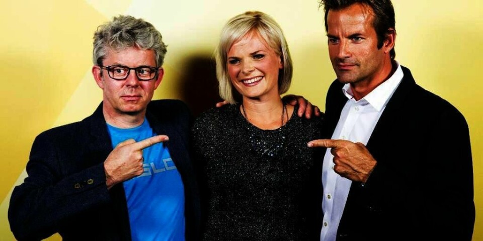SLUTTER: Knut Nærum (til venstre), Ingrid Gjessing Linhave og Jon Almaas har vært sammen i programmet «Nytt på nytt» det siste halvannet året. Nå slutter Linhave.