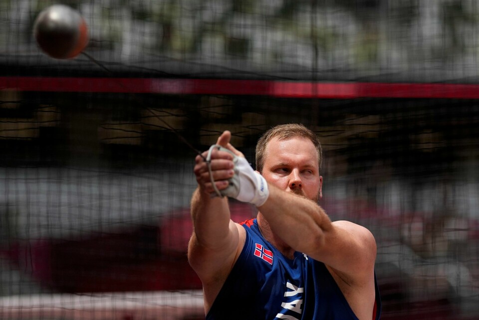 REKORD: Eivind Henriksen satte ny norsk rekord på mandag. Eivind Henriksen er klar for OL-finale i slegge etter rekordkast. Foto: David J. Phillip / AP / NTB