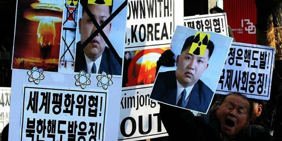 SINTE: Her protesterer en mann i Sør-Korea mot Nord-Koreas leder Kim Jong Un og landets atomprogram.