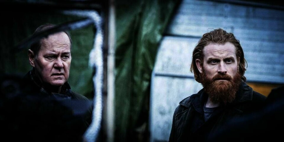 SKJEGG: Kristofer Hivju (til høyre) fikk beholde det store skjegget sitt til rollen som Steinar Hovland i «Beck». Her med Peter Haber, som spiller Beck.