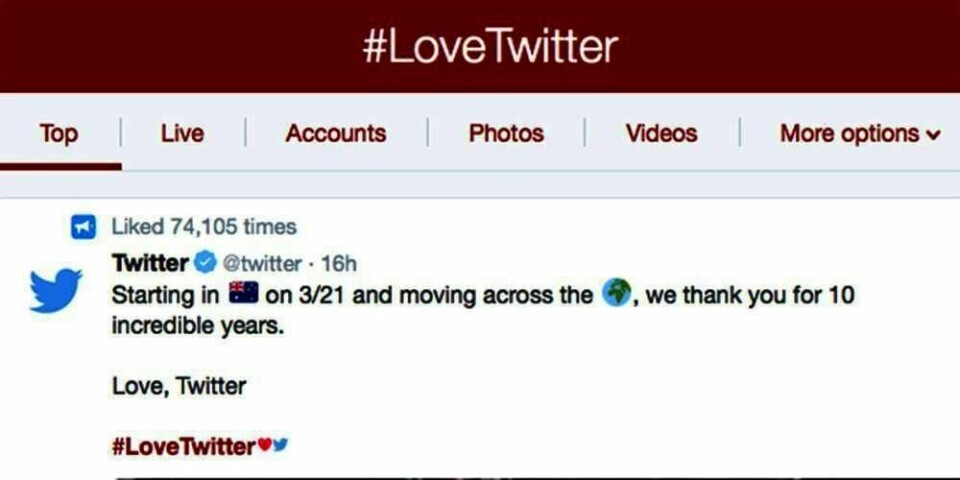 FØRST:  Twitter feirer 10 år i dag.