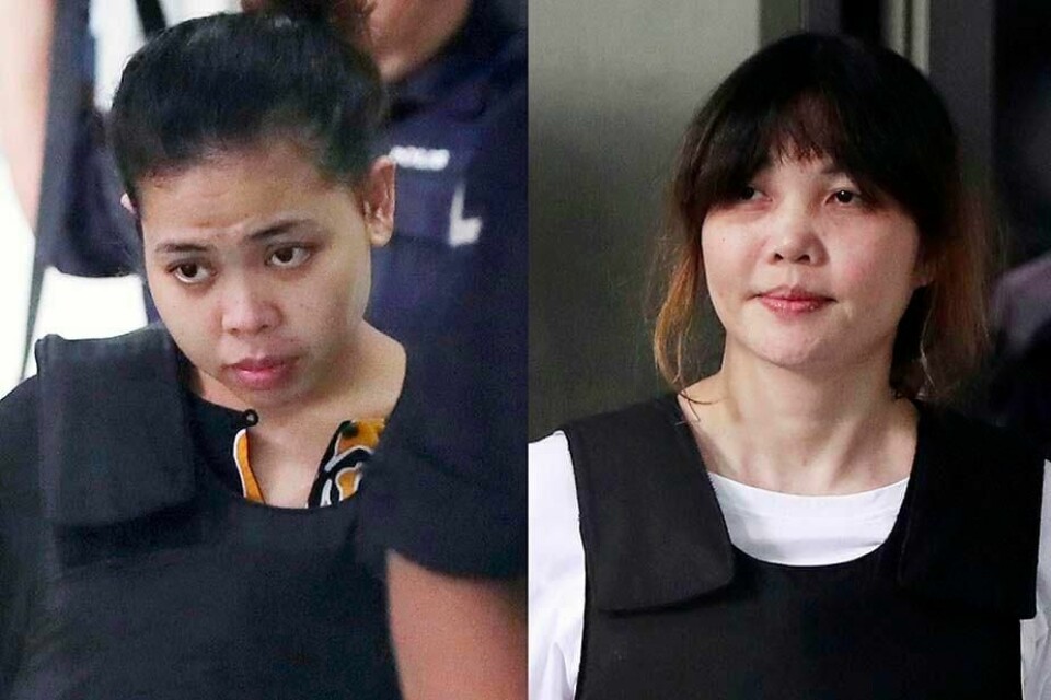TILTALT: Siti Aisyah fra Indonesia (til venstre) og Doan Thi Huong fra Vietnam er tiltalt for drap. Kim Jong-nam døde etter at han ble smurt inn med nervegift i ansiktet.