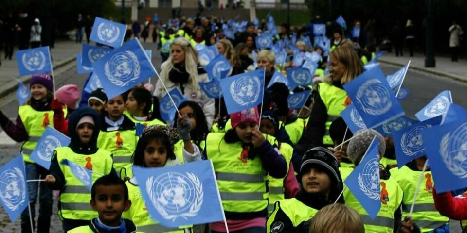 FN-dagen: 24. oktober er FN-dagen. Her går barn i Oslo i tog for å markere FN-dagen i 2012.