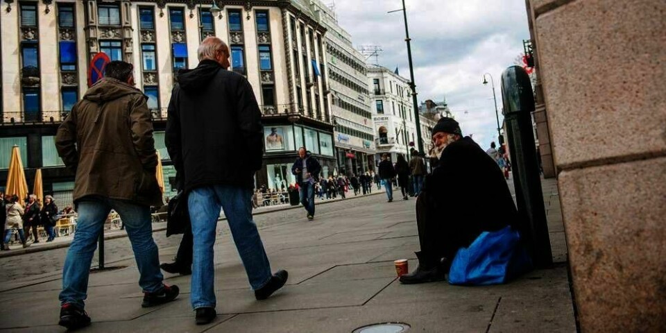 FORBUD:  Det er mange tiggere i Norge. Og spesielt i Oslo. Men det blir ikke forbudt over hele landet. Høyre og Frp tror ikke de får flertall for dette på Stortinget.