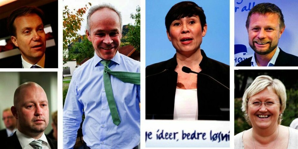 STATSRÅDER: Her er noen av de nye statsrådene i regjeringen. Til venstre Børge Brende (øverst) og Anders Anundsen (nederst), i midten Jan Tore Sanner og Ine Eriksen Søreide. Til høyre Bent Høie (øverst) og Elisabeth Aspaker (nederst).