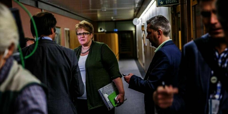 ENIGE: Høyre, Frp, Venstre og KrF skal være enige om en avtale for statsbudsjettet neste år. Her er Trine Skrei Grande (i grønt) under forhandlingene.
