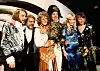 Bildet viser gruppa Abba som feirer seier i Eurovision i 1974.