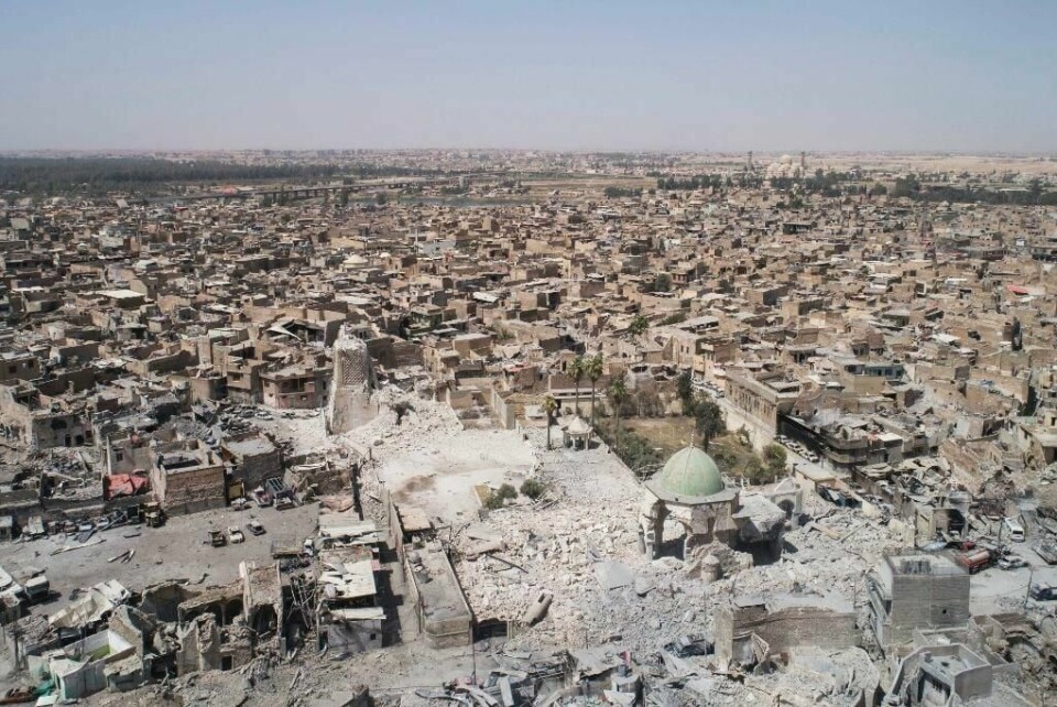 RUINER: Her er ruinene av al-Nuri-moskeen. Irak sier at hæren har tatt tilbake moskeen fra IS.