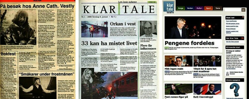 HISTORIE: Klar Tale har vært den lettleste avisen i tjue år. Her kan du se hvordan den har forandret seg. SIden 2009 finnes det også en egen nettavis.