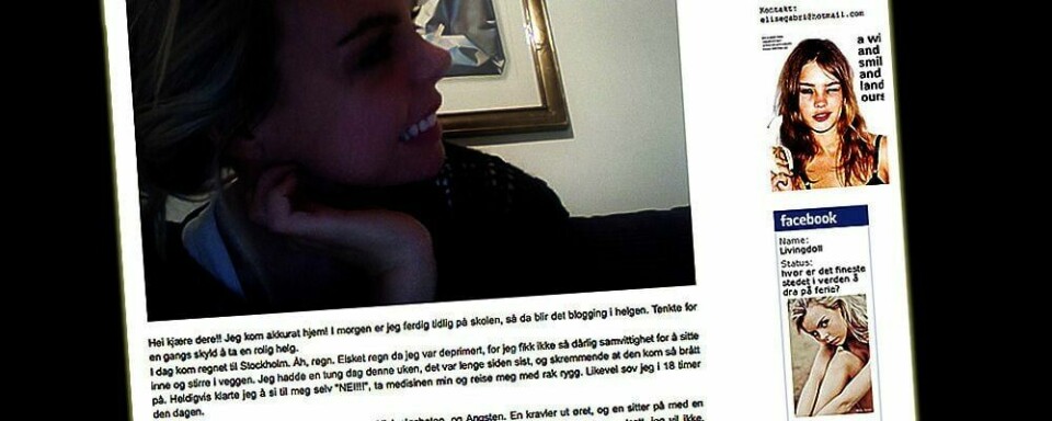 ÆRLIG:Elise Bahía Gabrielsen har bloggen Livingdoll. Der skriver hun om livet sitt. Hun er helt åpen om at hun har depresjoner. Mange kommenterer det hun skriver. De støtter henne. Rådet for psykisk helse jubler. De synes det er bra å snakke åpent om psykisk sykdom.