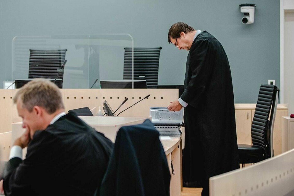 RETTSSAK: Bildet viser forsvarerne Bernt Heiberg og John Christian Elden i Oslo tingrett. Det er tredje dag i rettssaken mot Laila Anita Bertheussen.