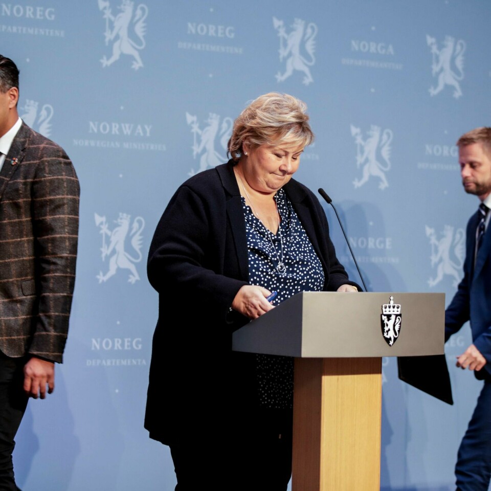 ÅPNER: Regjeringen vil åpne litt mer av samfunnet. Det sier Solberg, Raja og Høie.
