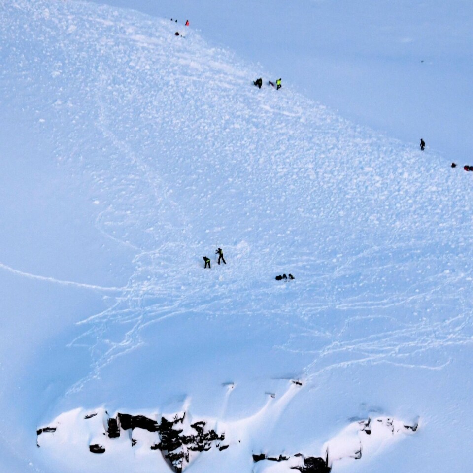 SKRED: Fire personer døde i et snøskred i Troms i januar. Én av dem ligger fortsatt i skredet. Foto: Rune Stoltz Bertinussen / NTB scanpix