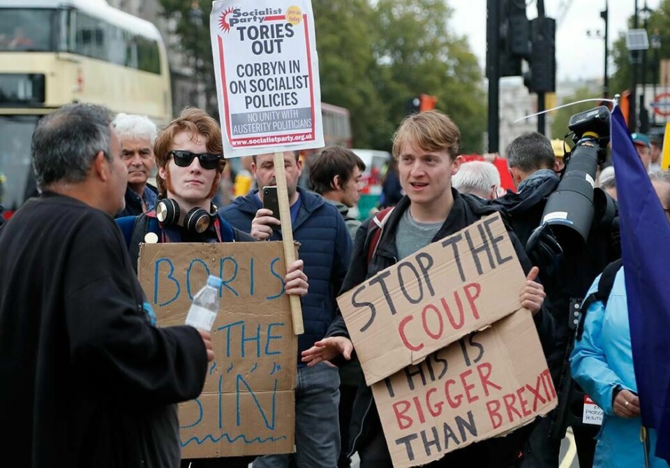 PROTESTER: Det kan bli mer av dette med en brexit uten avtale. Det frykter regjeringen kan skje.
