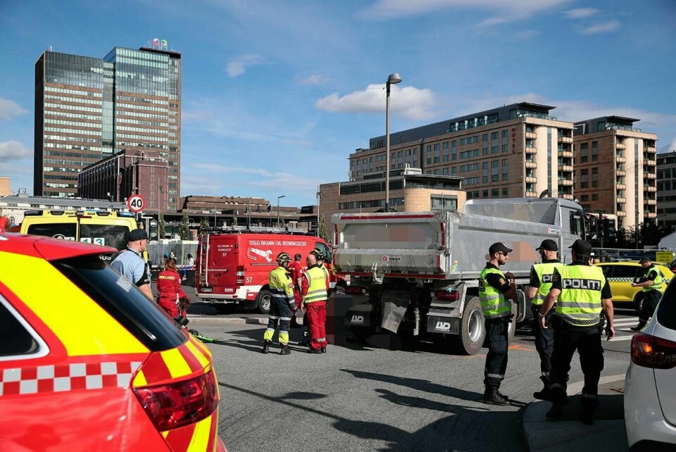 ULYKKE: En syklist ble påkjørt og døde. Ulykken skjedde rett ved Operaen i Oslo sentrum.