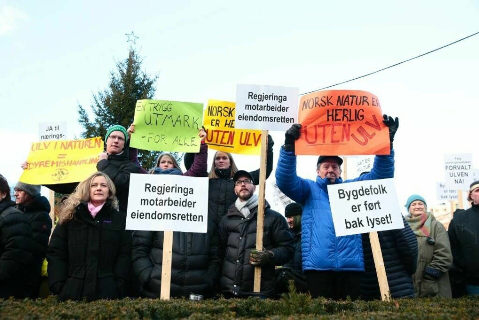 PROTEST: Mange hundre personer kom til Stortinget for å si nei til ulv.