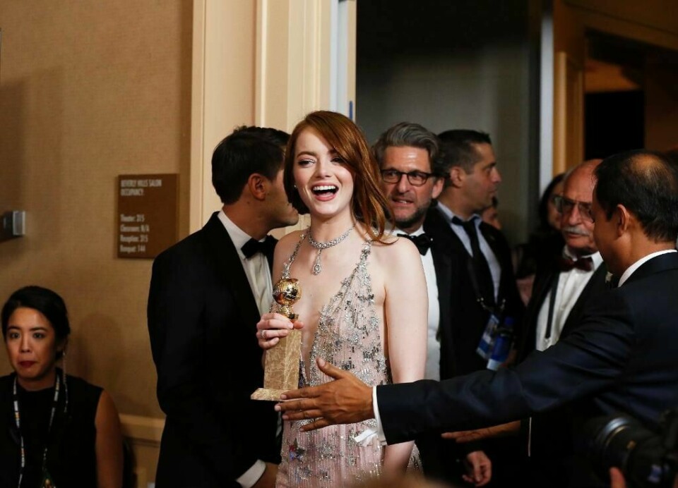 VANT: Skuespiller Emma Stone vant Golden Globe-pris. Hun fikk prisen for rollen i filmen «La La Land».