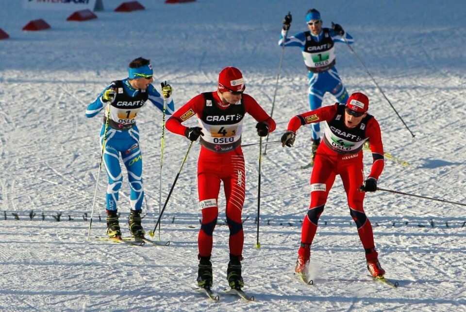 KOMBINERT: Håvard Klemetsen, Mikko Kokslien og Jan Schmid får kanskje ikke bli med til VM. Klemetsen og Schmid er i rødt på bildet.