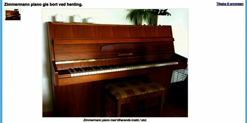 GRATIS: Mange gir bort gratis pianoer. Får de ikke gitt dem bort, blir de kastet. Folk vil heller ha nye pianoer.