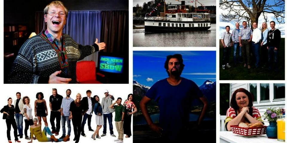 TV: Her er noen av programmene som kommer på TV i høst. Øverst fra venstre: «Asbjørn Brekke Show», «Telemarks-kanalen minutt for minutt» og «Jakten på kjærligheten». Nederst fra venstre: «Stjernekamp», «Landsfareren» og «Forbindelser».