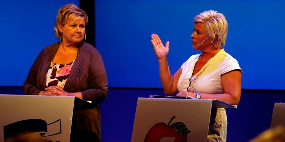 POPULÆR: Flest velgere vil ha Erna Solberg (til venstre) som statsminister. Mange av dem som stemmer Fremskrittspartiet (Frp), vil heller ha henne enn Frp-leder Siv Jensen (til høyre).