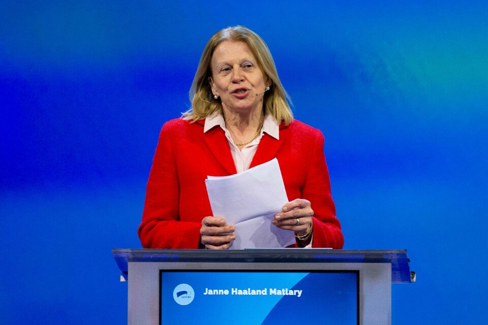 Janne Haaland Matlary under Høyres landsmøte i 2019.Foto: Fredrik Hagen / NTB Professor og tidligere Høyre-statssekretær i UD Janne Haaland Matlary mener Erdogan vifter med vetoretten de har i Nato når han uttaler seg kritisk til finsk og svensk medlemskap. Foto: Fredrik Hagen / NTB