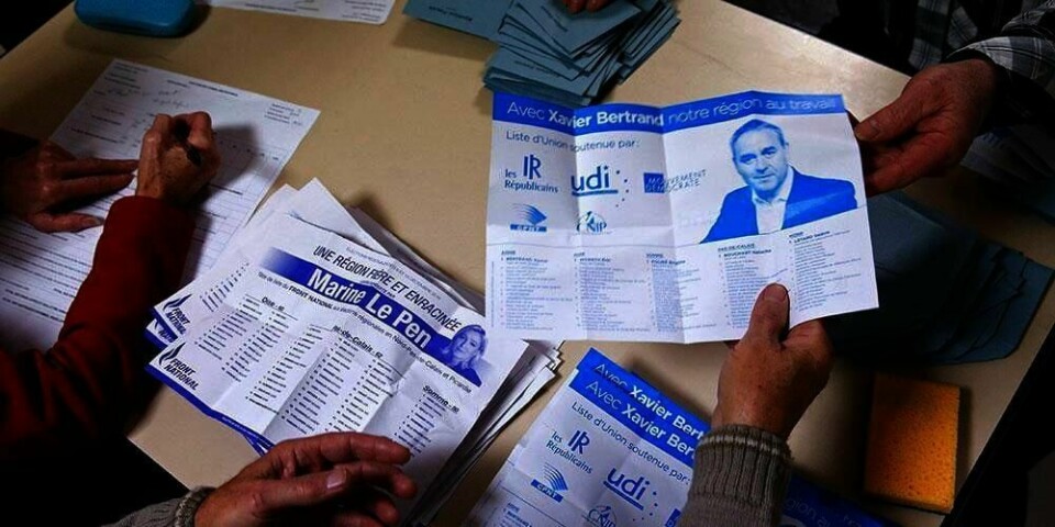 TAPTE: Høyre-partiet Nasjonal front tapte til slutt regionvalget i Frankrike. Det så lenge ut til at de ville gjøre det svært godt.