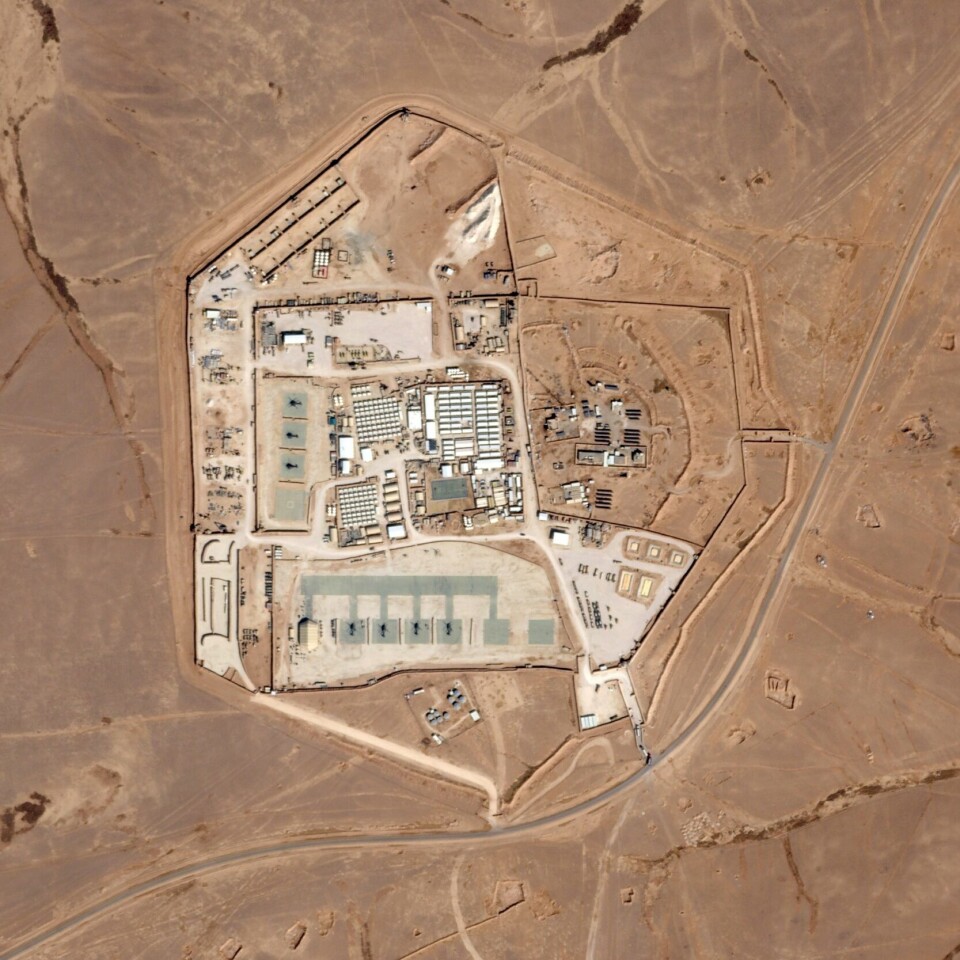 JORDAN: Dette er et satellitt-bilde fra Planet Labs PBC. Det viser den amerikanske basen Tower 22 i Jordan. Bildet er tatt 12. oktober 2023. Dette satellittbildet fra Planet Labs PBC viser den amerikanske militærbasen kjent som Tower 22 i Jordan. Bildet er tatt 12. oktober 2023. Arkivfoto: Planet Labs PBC / AP / NTB